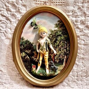 Pair of Vtg Wall Art 3D Sculpture Plaques Gold Oval Frames Empire Depose Italy